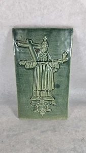 Vintage Wall Art Tile Bishop Robe Museum Trier Germany Religious Green Pottery - Picture 1 of 9