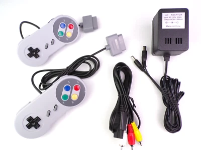 SNES Controller x2 + AV Cable + AC Power Adapter Cord Bundle for Super Nintendo