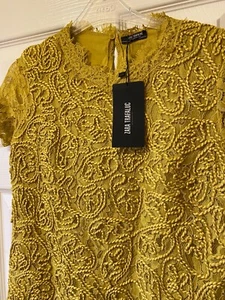 BNWT Mustard Yellow ZARA Lace Shift Dress S 8/10 - Picture 1 of 5