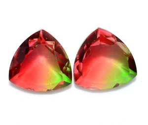 12.99 Cts Multi Color Doublet Trillion Cut Pair 14x14 mm Lustrous Loose Gemstone - Picture 1 of 6
