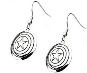 Logo Bouclier Captain America Boucles D'Oreilles - Marvel Femmes Poli Pendantes - Picture 1 of 4