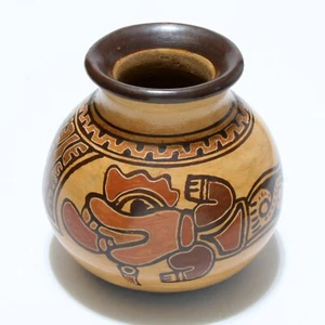 Vintage Small Pottery Pot Snake Design Mexico Handcrafted & Artisan Signed - Picture 1 of 6