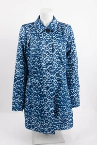 Dennis Basso Reversible Rain Trench Coat Jacket Blue To Leopard Print Sz M - Picture 1 of 6