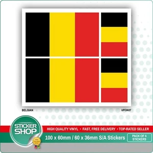 4 x BELGIAN / BELGIUM FLAG VINYL CAR VAN IPAD LAPTOP STICKER - Picture 1 of 1