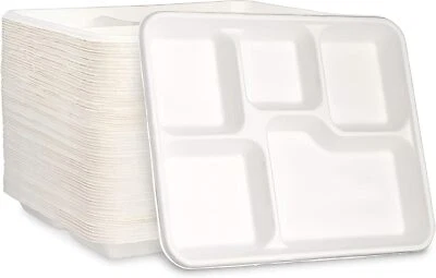 50 x 5 Compartment Disposable Plates 100% Compostable and Biodegradable party ev - Image 1 of 4