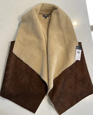 Chaleco para mujer Chaps Ranch Side imitación gamuza frente abierto marrón nuevo con etiquetas $89 grande Foto 1 de 2