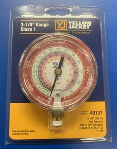YELLOW JACKET 3-1/8" (80mm) RED HI-SIDE REPLACEMENT GAUGE (22/404A/410A) 49137 - Picture 1 of 3