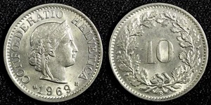 Switzerland Copper-Nickel 1969 B 10 Rappen  KM# 27 (23 895) - Picture 1 of 3