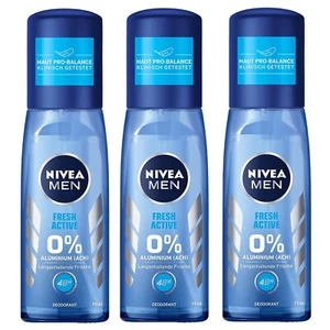 3x 75ml Nivea Men Fresh Active Zerstäuber Deo 0% Aluminium Deodorant frische 48h - Bild 1 von 1