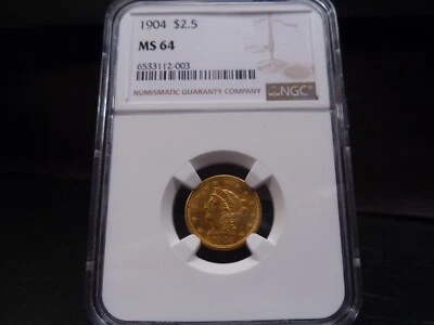1904 MS64 $2.5 Gold Liberty Quarter Eagle NGC Certified - Bright - Image 1 of 4