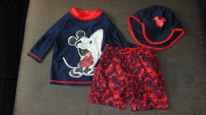M&S Swim Top, Shorts & Hat Set Mickey Mouse UPF50+ 3 Part 6-9m 72cm BlueMix BNWT - Picture 1 of 1