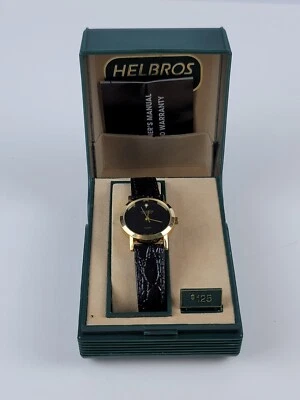 Reloj Helbros Suizo Vintage Mujer Cuarzo Esfera Negra Cuero Nuevo en Caja Foto 1 de 4