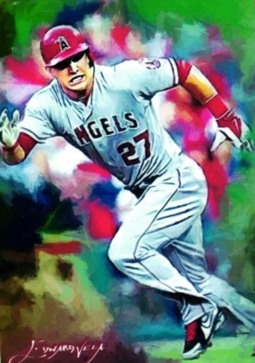 Tarjeta impresa Mike Trout 2018 auténtica firmada por artista edición limitada 21 de 50 Foto 1 de 4