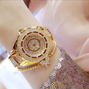 Diamond Women Watches Luxury Fashion Rhinestone Quartz Bracelet Wrist Watch For - Picture 1 of 2