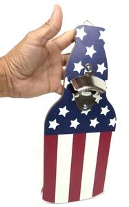 Abridor de botellas de cerveza bandera americana montaje en pared EE. UU. nuevo dos etiquetas AA1B2405 - Imagen 1 de 5