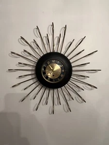 MCM Starburst Atomic 8 Day Wind Up Brass & Metal Wall Clock 21” with key Working - Picture 1 of 24