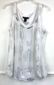 WHBM White Silver Silk Metallic Tank Top Size L Y2K Fairycore Side Zip - Picture 1 of 8