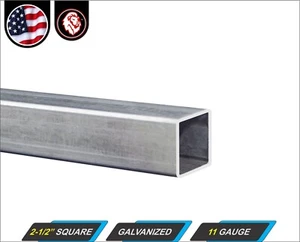 2-1/2" Galvanized Square Steel Tube - 11 gauge - 48" inch long (4-ft) - Picture 1 of 3