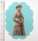 Victorian Woman Brown Suit Hat  Card Front Scrapbook Embellishment 625