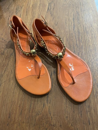 Sandali piatti Alexander McQueen teschio arancione $675 in pelle impreziositi 37 US 7