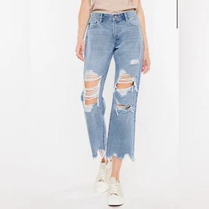 KanCan Straight Nonstretch High Rise Ripped Jean - Picture 1 of 2