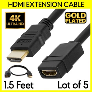 5x 1.5 FT HDMI Extension Cable Male to Female Cord M-F 4K 1080P for TV Monitor - Picture 1 of 4