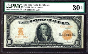 🇺🇸 1907 $10 FR-1171 ♚♚ GOLD CERTIFICATE  ♚♚ PMG VERY FINE 30 EPQ - Picture 1 of 2