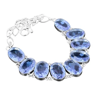 Oval Tanzanite Quartz Gemstone 925 Sterling Silver Bezel Chain Birthday Necklace - Picture 1 of 7