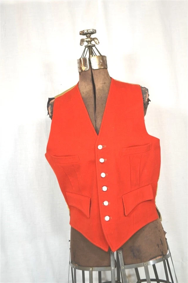 vest red wool pockets back buckle chest 38 lined England best antique/vintage - Image 1 of 4