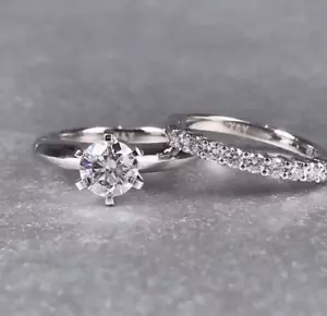 2 kt Rundschliff D/VVS1 Moissanit Braut Set Verlobungsring massiv 14 kt Weißgold - Bild 1 von 4
