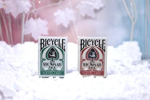 Juego de 2 mazos de cartas de bicicleta Snowman Back rojas y verdes - Imagen 1 de 7