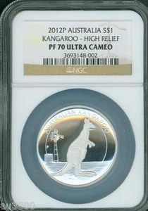 2012-P $1 Australia KANGAROO HIGH RELIEF 1 Oz. Silver Dollar Coin NGC PF70 PR70 - Picture 1 of 2