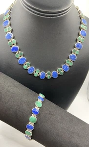 Conjunto de collar de malaquita lapislázuli de plata Southwestern 970 vintage de 18"" de largo - Imagen 1 de 16