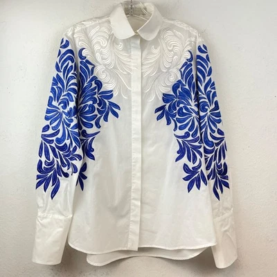 Camisa Stella McCartney Blanca/Azul Bordada Algodón Manga Larga XXL Foto 1 de 4