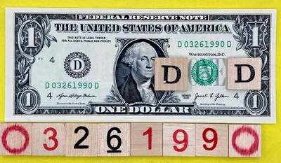 UNC March 26 1990 Birthday Date Note Fancy Serial Number $1 Dollar Bill CRISP FW - Image 1 of 4