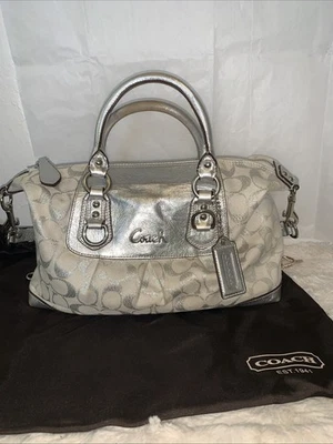 Bolso de Mano Coach Y2K Ashley Lurex Jacquard Bolso de Hombro Plateado Marfil Cartera + Dustbg Foto 1 de 4