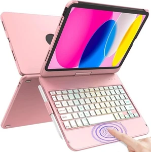 Apple iPad A16/10th Gen Multicolor Backlit Keyboard Case With Trackpad - Pink - Picture 1 of 7