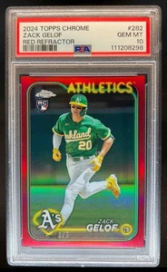 2024 Topps Chrome Zack Gelof #282 rifrattore rosso 1/5 primo funzionamento RC PSA 10 - Foto 1 di 2