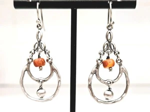 Silpada W1560 Coral Sterling Silver Earrings 925 Orange Red Sponge POPULAR BOHO - Picture 1 of 6