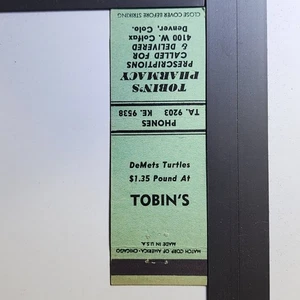 Tobin's Pharmacy Denver Colo Vintage grünes Design Streichholzschachtel - Bild 1 von 3