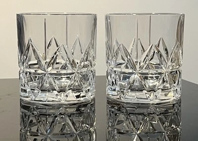 2 个标记 Orrefors Peak 水晶老式威士忌玻璃杯瑞典 3.5 英寸高 — 第 1/4 张图片