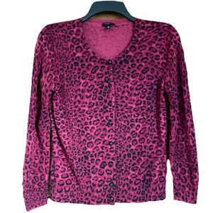 Talbots Red Cheetah Print Cardigan Size PM Lightweight Sweater Long Sleeve - Picture 1 of 7
