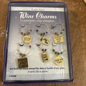 Ganz "traffic Signs” Wine Charms, box of 6 charms, gold-tone metal, #ED0731 - Picture 1 of 4