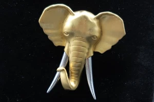 JJ Vintage Elefant Anstecknadel Brosche gold & silberfarben Stoßzähne Jonette Schmuck signiert - Bild 1 von 19