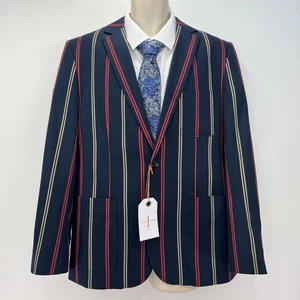 Jasper Conran Bootsblazer blau rot gestreift Herren Größe 42 Mod Regatta neu mit Etikett - Bild 1 von 16