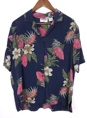 Top Alfred Dunner Talla 18 Azul Seda Verde Rosa Tropical Abotonado Manga Corta Foto 1 de 4