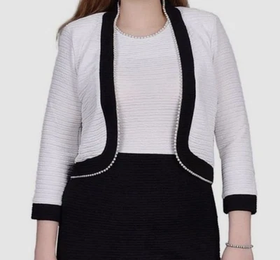 Chaqueta para mujer NY Collection blanca con ribete de perlas frente abierto talla pequeña 4P Foto 1 de 2