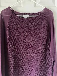 Pullover mit weicher Umrandung Größe L lila pflaume Grobstrick Baumwolle - Bild 1 von 4