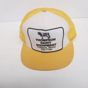Cappello camionista vintage Thompson Dairy Equipment Freeport, IL Snapback, mucca Holstein - Foto 1 di 5