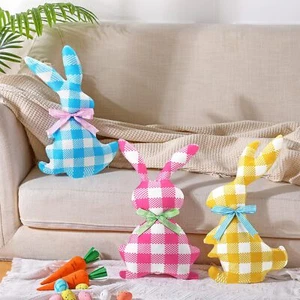 3 Pcs Easter Plaid Pattern Rabbit Pillow Soft Plush Bunny Shaped Pillow with ... - Picture 1 of 7